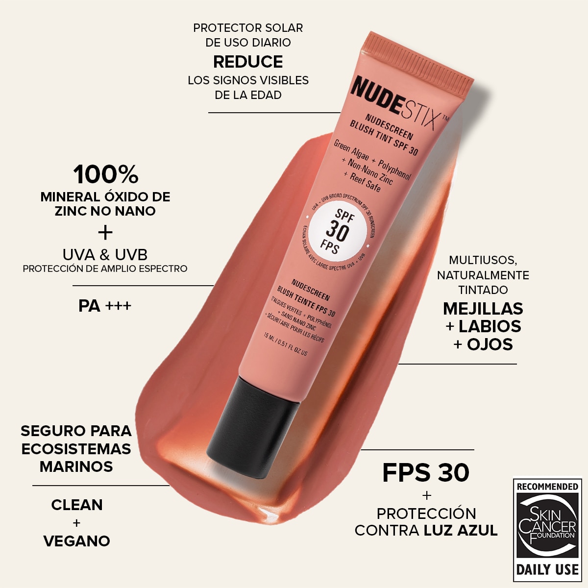 NUDESCREEN BLUSH TINT SPF 30 (BLUSH LÍQUIDO CON PROTECCIÓN SOLAR)